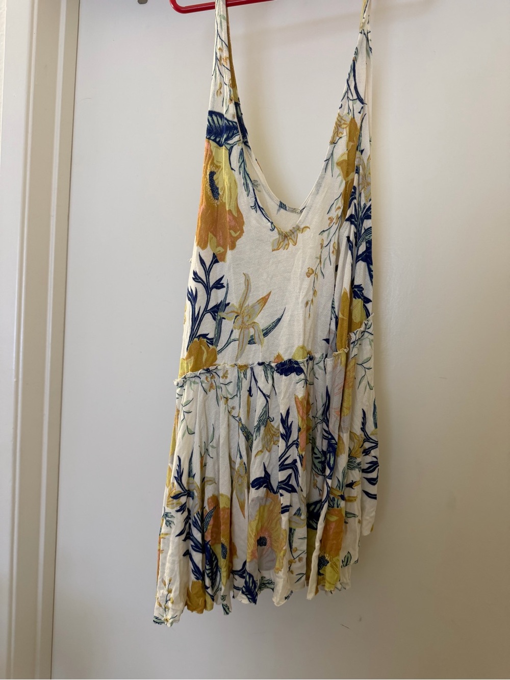 Floral Sleeveless V-Neck flowy tank top with Yellow & Navy Print